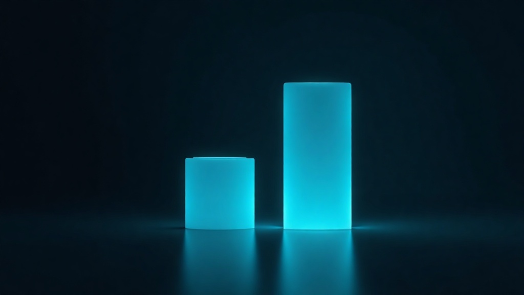Deux colonnes lumineuses cyan de hauteurs différentes, évoquant la comparaison de deux probabilités
